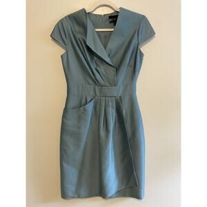 Carlisle Size 4 Dress Blue Teal Silk Blend Cocktail Event Faux Wrap